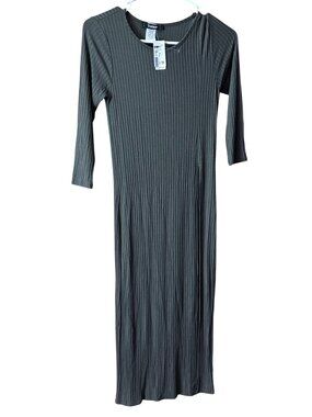 Toska Olive Ribbed Midi Dress Small 3/4 Sleeve Stretch Knit